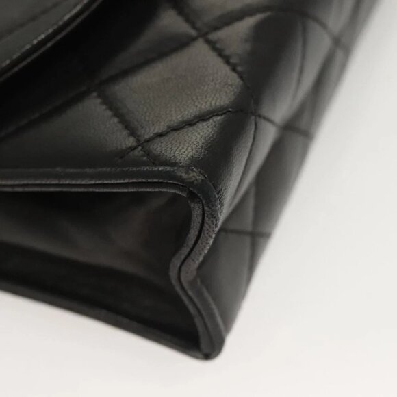 CHANEL Matelasse Chain Shoulder Bag Lamb Skin Black Gold CC Auth BA3125 - Picture 9 of 14